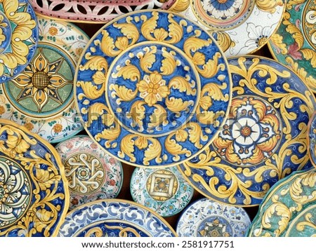 decorated ceramic plates of Sicily background