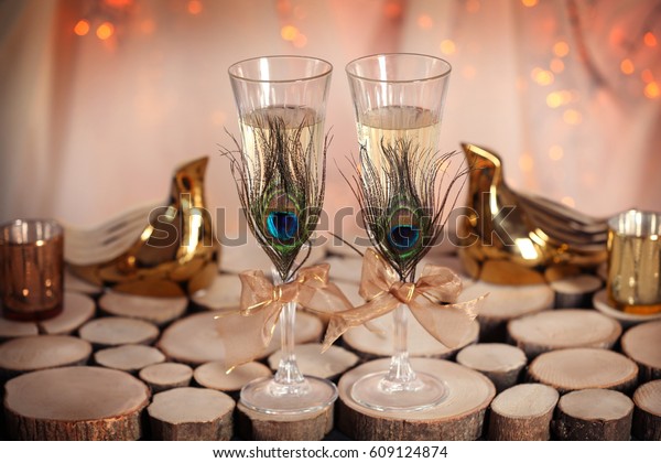 Decorated Champagne Glasses Wedding On Table Stock Photo Edit Now