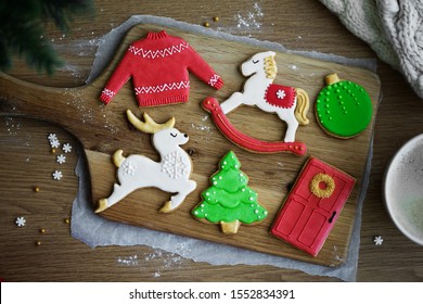 Decorated Christmas Cookies Overhead View