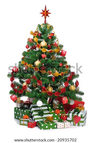 decorated Christmas fir tree with gifts