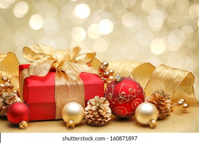 Decorated Christmas gifts on abstract background - Powered by Shutterstock