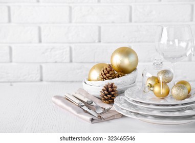 Decorated Christmas table setting. Christmas menu concept