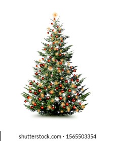 Decorated Christmas Tree Isolated On White Background