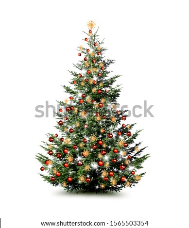 Decorated Christmas Tree isolated on white background