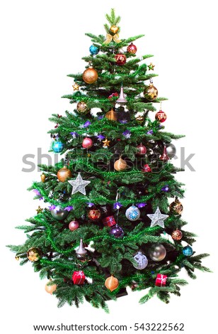 decorated Christmas tree isolated on white background
