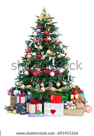 decorated Christmas tree isolated on white background