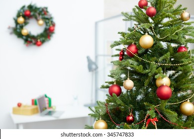 Decorated Christmas Tree In Office