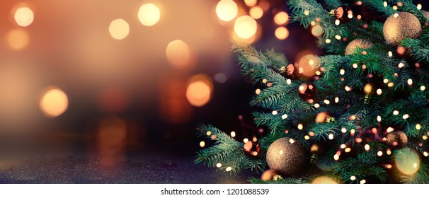 Decorated Christmas tree on blurred background. - Powered by Shutterstock