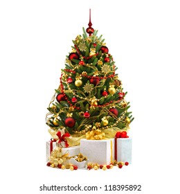 Decorated Christmas Tree On White Background