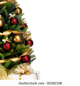 Decorated Christmas Tree On White Background