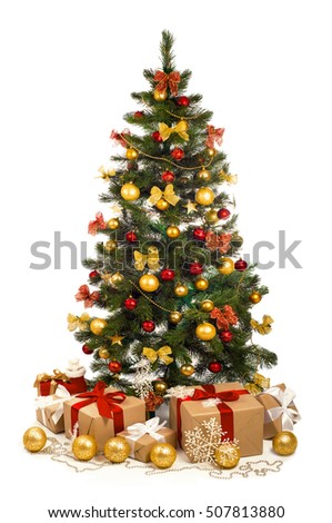 decorated christmas tree on white background 