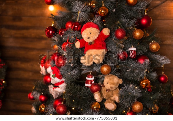 Decorated Christmas Tree Orange Red Toys Stock Photo Edit Now