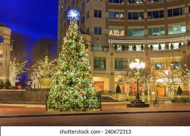 Decorated Christmas Tree In Outdoor Plaza At Reston Town Center Virginia