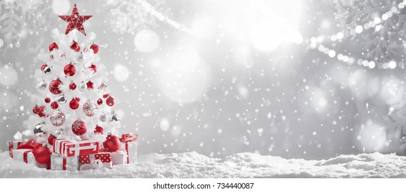 Decorated Christmas Tree In Winter Setting