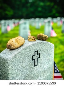 Decorated Graves Of US Military Service Members At A Virginia Cemetery.