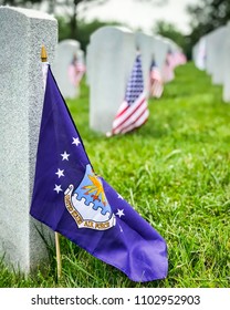 Decorated Graves Of US Military Service Members At A Virginia Cemetery.