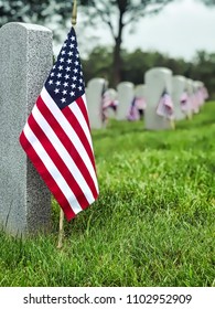 Decorated Graves Of US Military Service Members At A Virginia Cemetery.