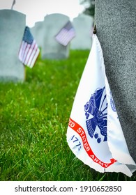 Decorated Graves Of US Military Service Members At A Virginia Cemetery.