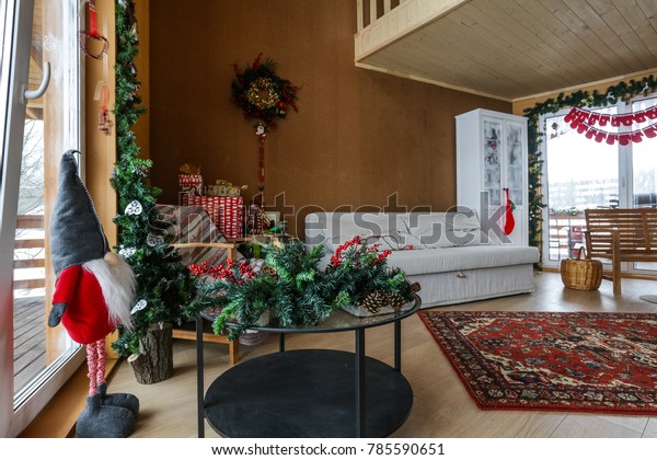 Decorated Home Interior Xmas Gifts Cottage Stock Photo Edit