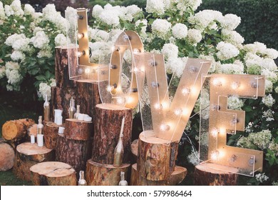 Decorated meadow for wedding ceremony.