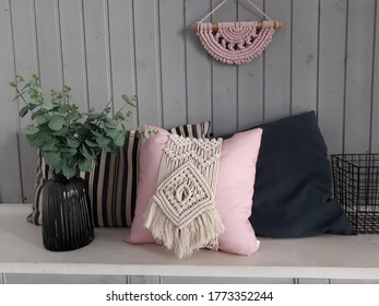 Macramé Decorated Pillow. Beautiful Layout