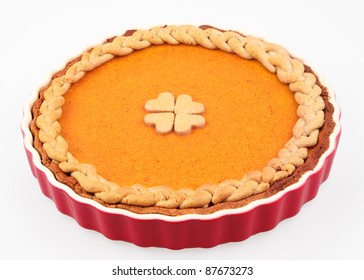 Decorated Pumpkin Pie  Isolated On White