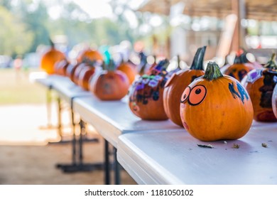 Decorated Pumpkins At A Pumpkin Patch