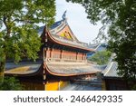 Decorated roof of the historic Lingyin Temple in Hangzhou, China