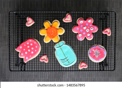 Decorated Sugar Cookies On Cooling Rack