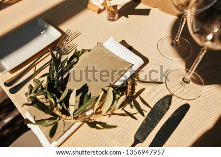 Decorated table setting for wedding reception. 