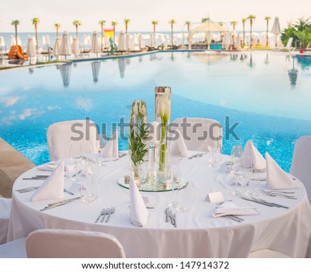 Decorated Table Wedding Reception Beach Resort Stock Photo