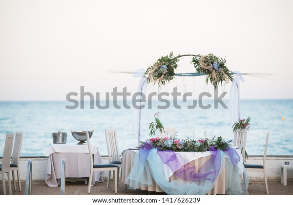 Decorated Tables Wedding Reception Beach Resort Stock Image
