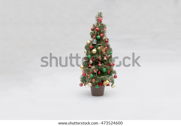 Decorated Tabletop Christmas Tree On Neutral Stock Photo Edit Now