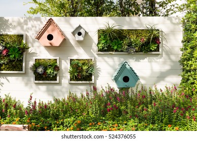 Decorated Wall Vertical Garden Idea In The City, Background.