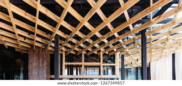 Decorated Wooden Ceiling By Birch Wood Royalty Free Stock