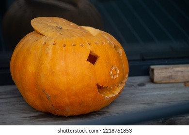 Decorating Autumn Pumpkins At Home. Traditional Thanksgiving And Halloween Decor. Goods Of The Autumn