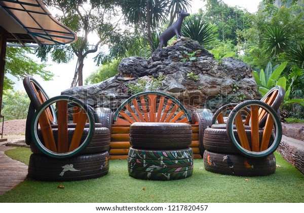 Decorating Old Tire Wheels Cup Tea Stock Photo Edit Now 1217820457