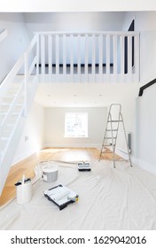 Decorating a room with emulsion. Depicts home improvement, DIY and redecorating
