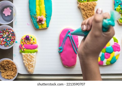 Decorating Sugar Cookies With Colorful Icing 