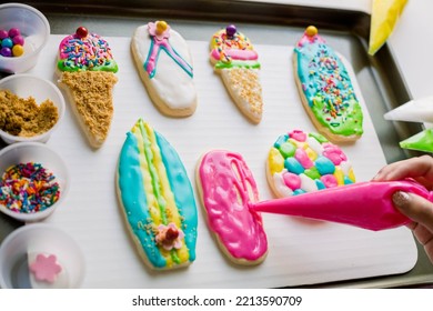 Decorating Sugar Cookies With Colorful Icing 