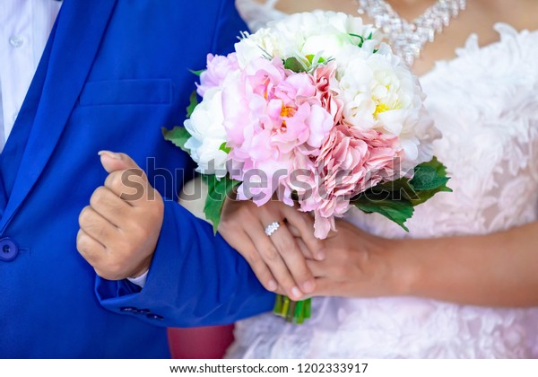 Decoration Background Ceremony Wearing Wedding Ring Stock Photo