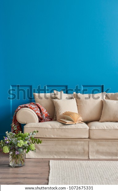 Decoration Blue Wall Classic Background Living Stock Photo (Edit Now