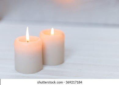 Decoration Candles on a white wood background  - Shutterstock ID 369217184