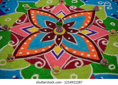 Decoration Kolam Preparation Diwali Deepavali Celebration Stock Photo ...