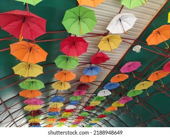 Decoration Made Out Of Colorful Hanging Umbrellas