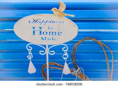 Decoration Nameplate On Blue Bench With The Title 