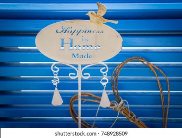 Decoration Nameplate On Blue Bench With The Title 