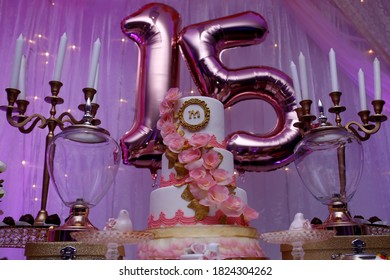 Decoration In Pink Tones For 15 Years