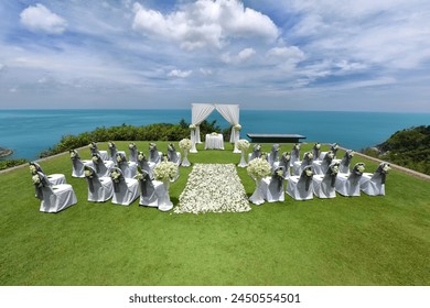 Decoration for wedding ceremony on the roof top of the beach front buiding. Outdoor wedding ceremony with amazing scenery of the sea.	 - Powered by Shutterstock