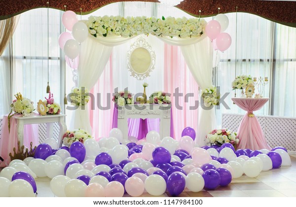 Decoration White Pink Purple Balloons Wedding Stock Photo Edit